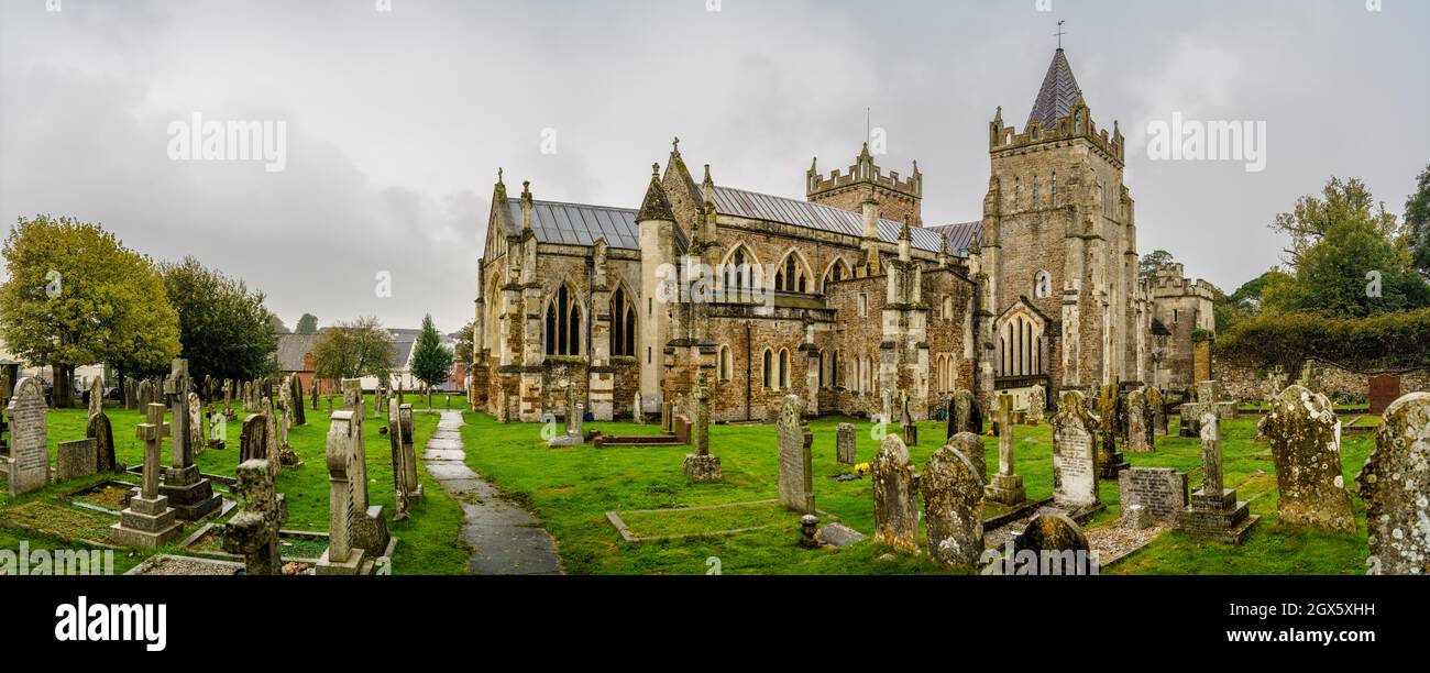 The historic Parish Church of Ottery St Mary is modelled closely after Exeter Cathedral and dates back to the Crusades. Stock Photo