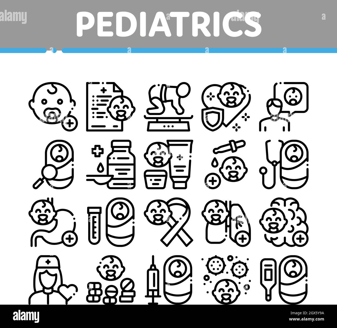 Pediatrics Medical Collection Icons Set Vector Stock Vector