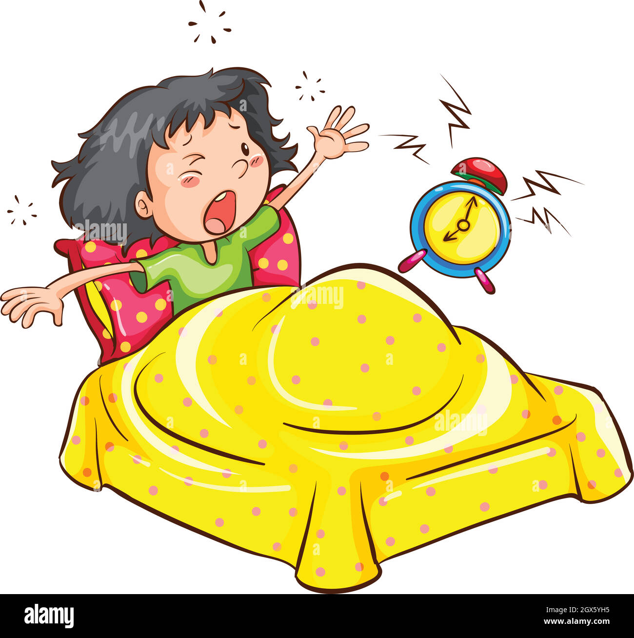 A girl waking up with an alarm Stock Vector
