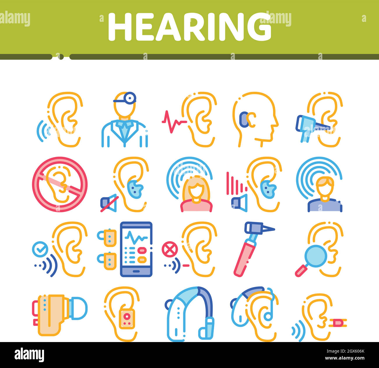 Hearing Human Sense Collection Icons Set Vector Stock Vector