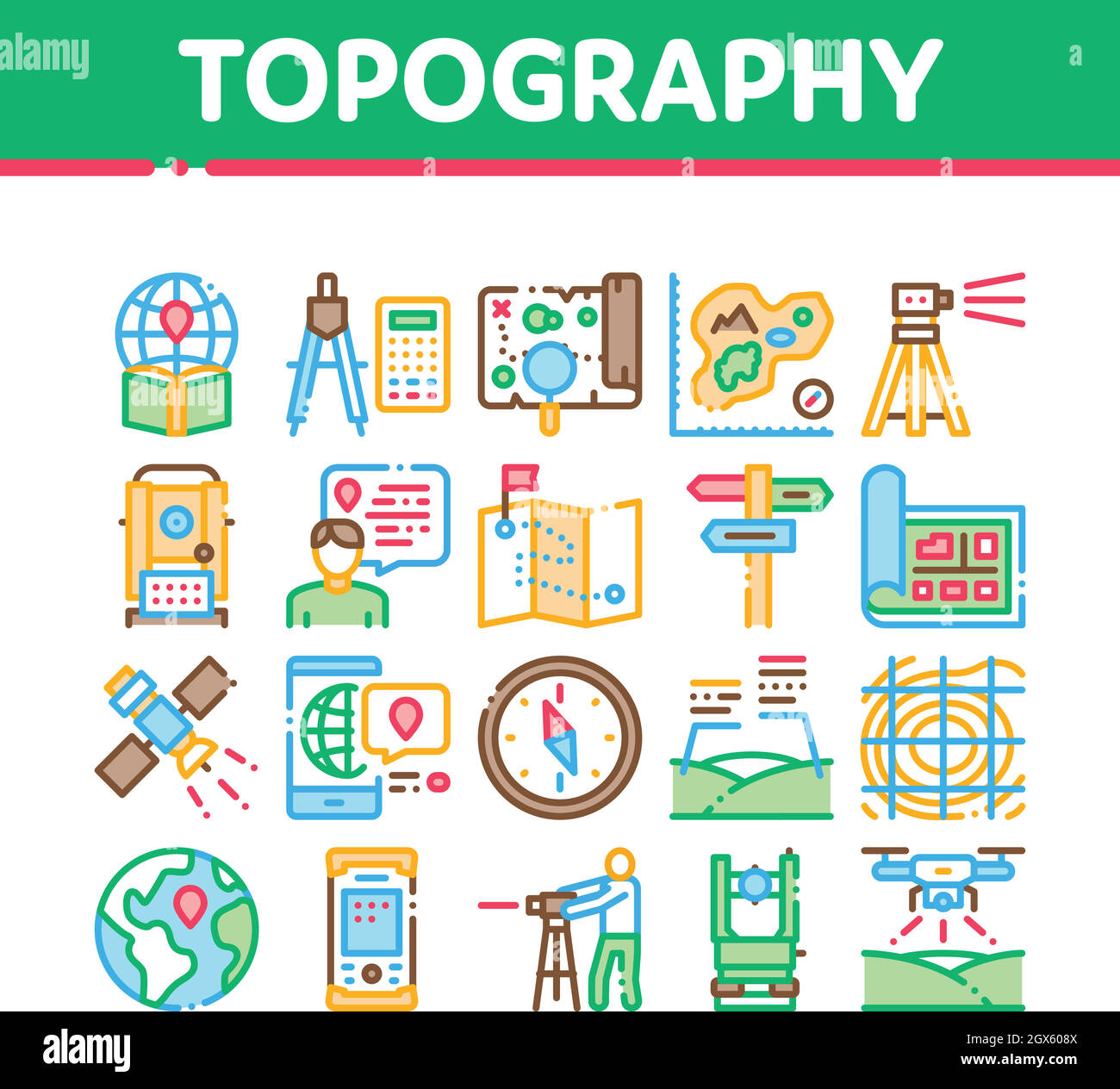 Topography Research Collection Icons Set Vector Stock Vector Image ...