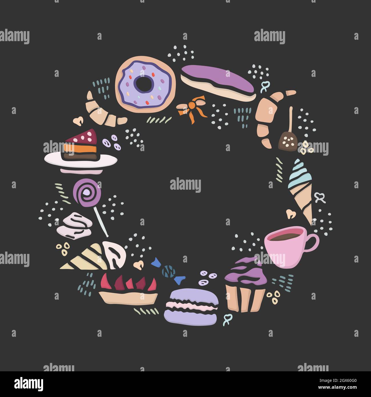 Hand drawn creative sweets design set. Doodle style vector illustration for graphic and web design Stock Vector