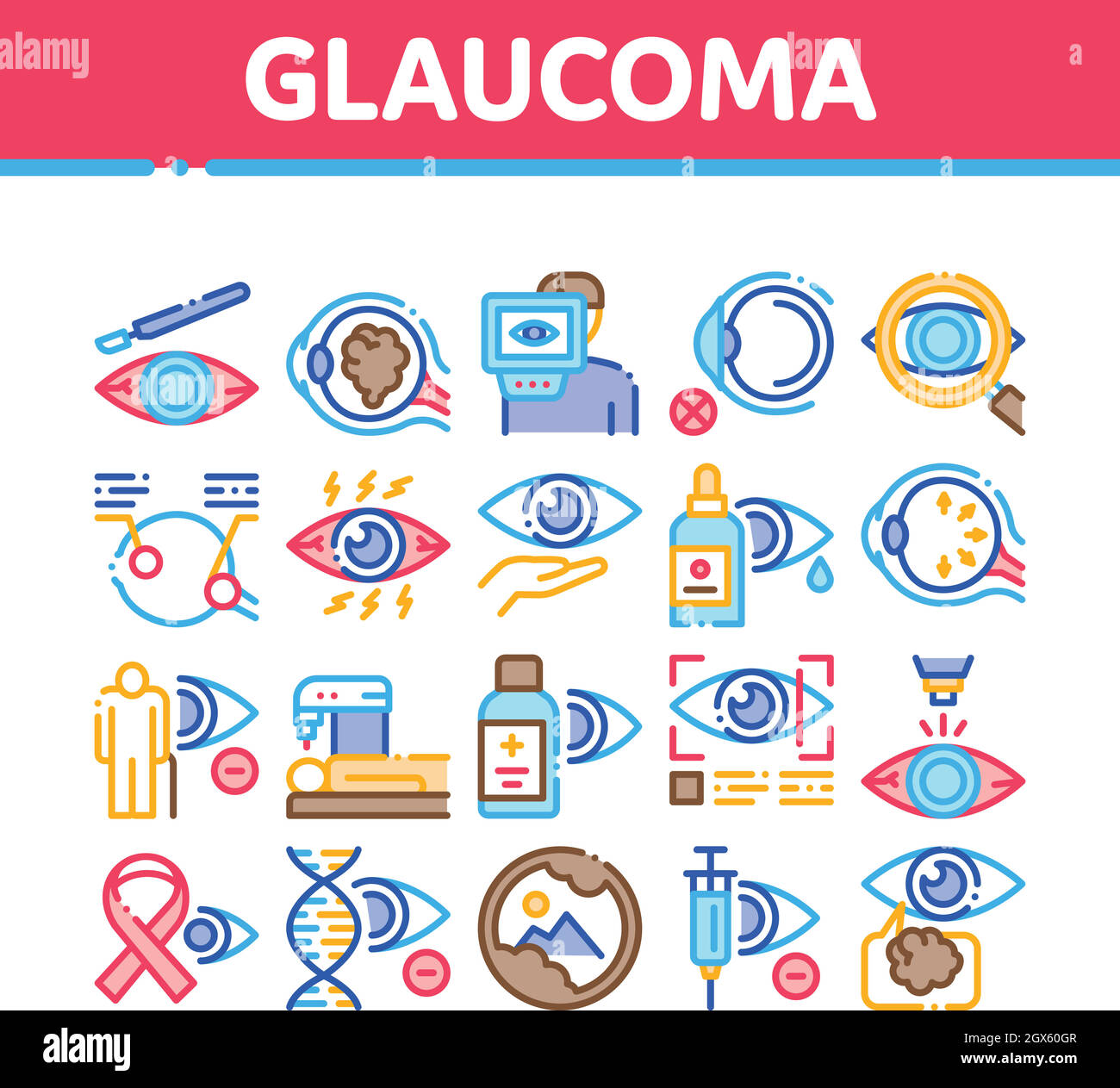 Glaucoma Ophthalmology Collection Icons Set Vector Stock Vector