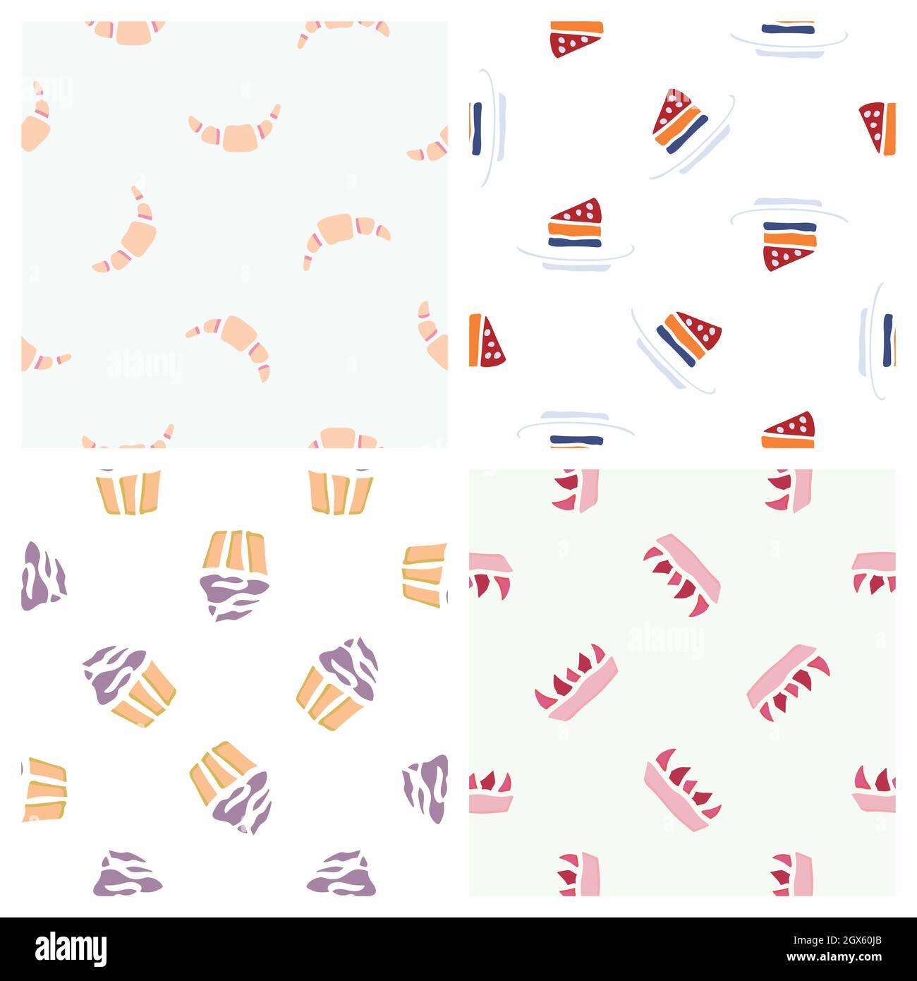 Hand drawn seamless pattern collection. Vector sweets textures isolated ...