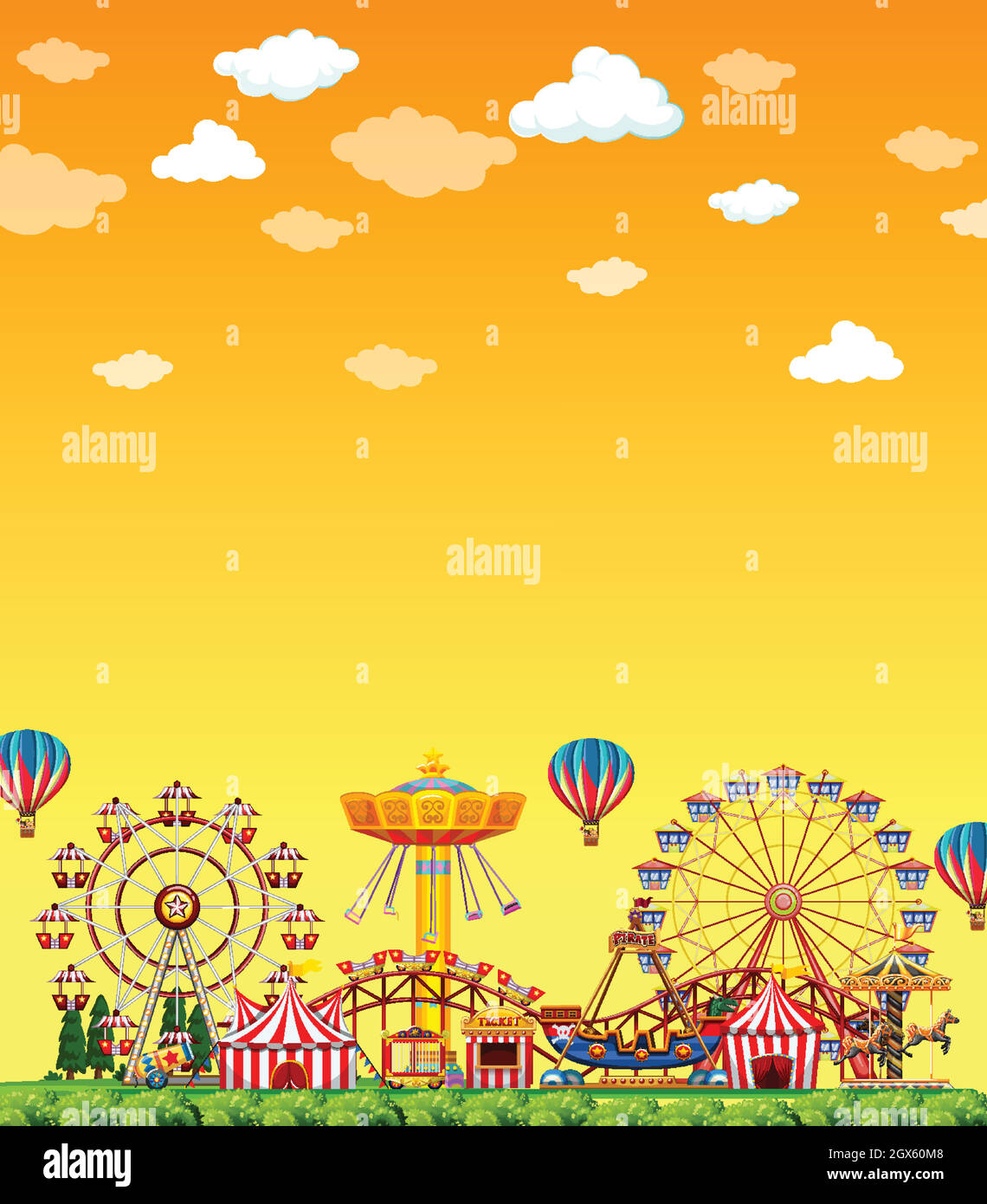 Amusement park scene at daytime with blank yellow sky Stock Vector ...