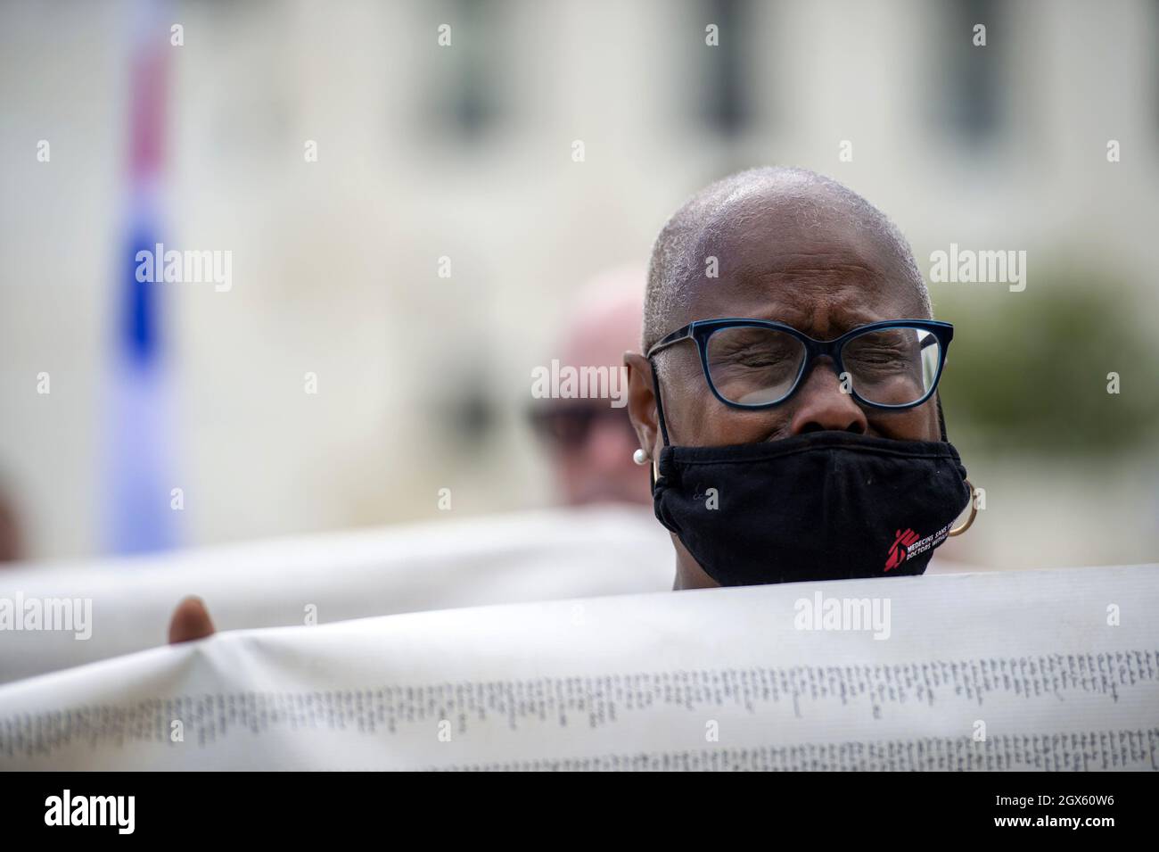 Washington, United States. 04th Oct, 2021. A Pro-life activist prays outside the US Supreme Court on the first day of their new term in Washington, DC., on Monday, October 4, 2021. Photo by Bonnie Cash/UPI Credit: UPI/Alamy Live News Stock Photo