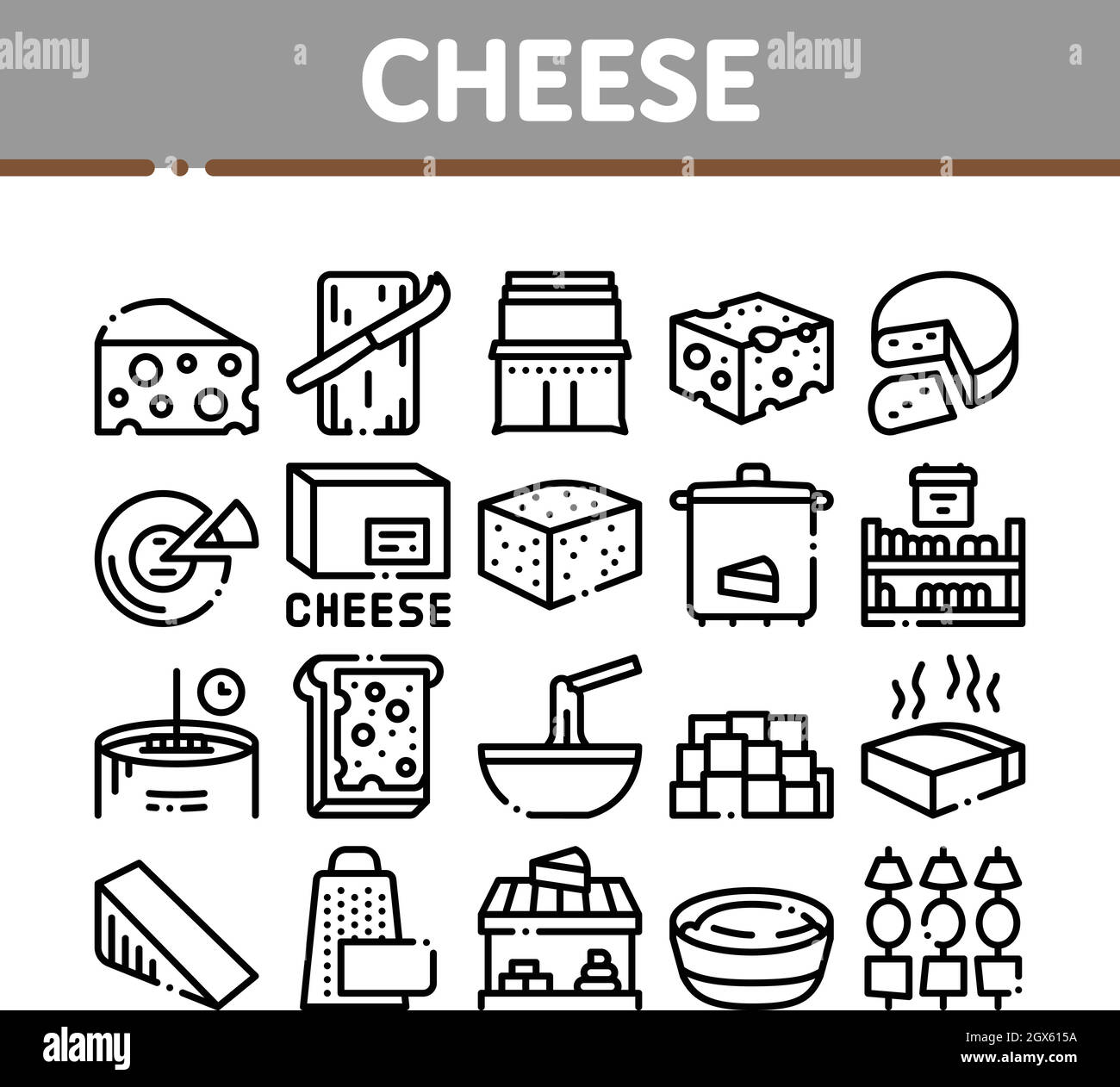 Cheese Dairy Food Collection Icons Set Vector Stock Vector