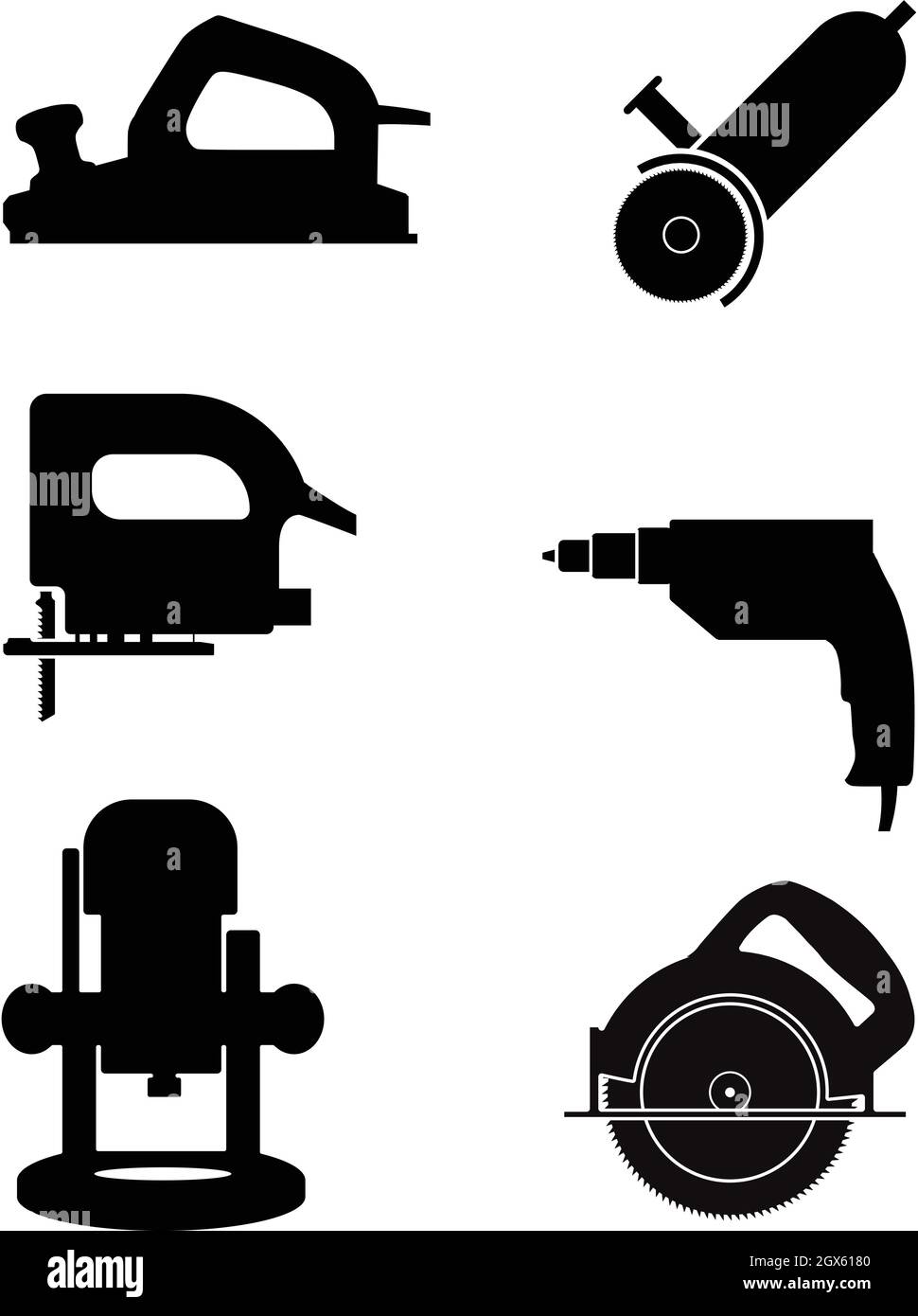 Electric repair tools set vector silhouette illustration isolated Stock Vector