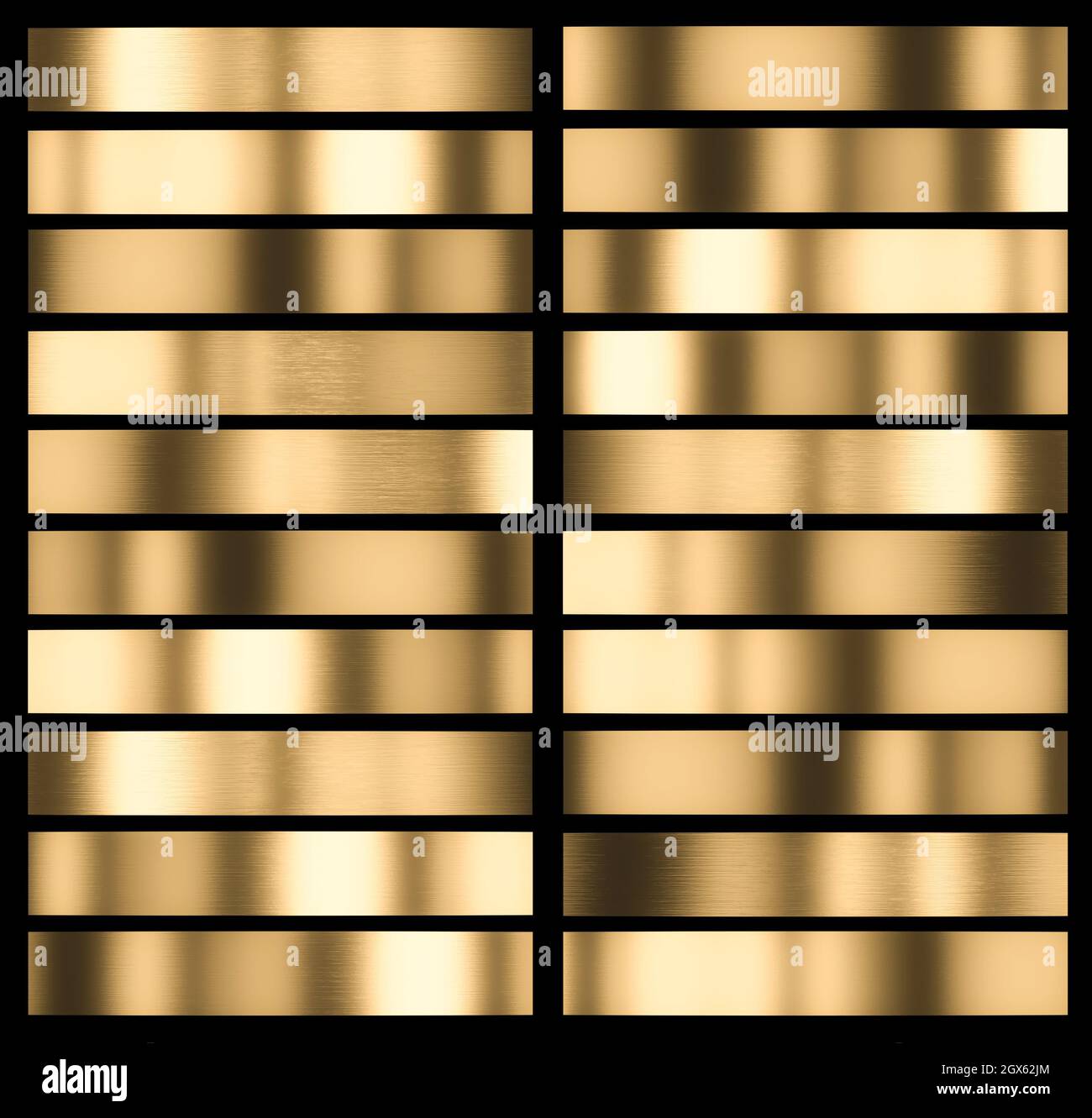 metallic gold brushed texture of different type. black frame. 3d render Stock Photo