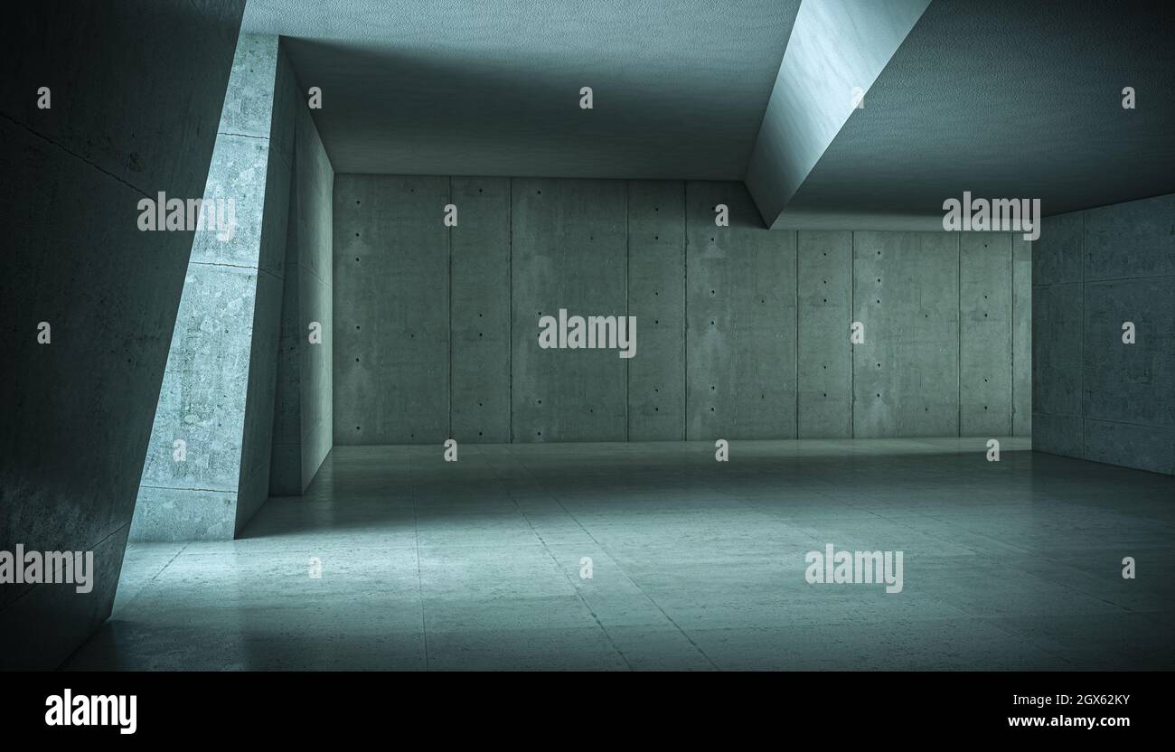 abstract concrete interior. nobody around. 3d render Stock Photo