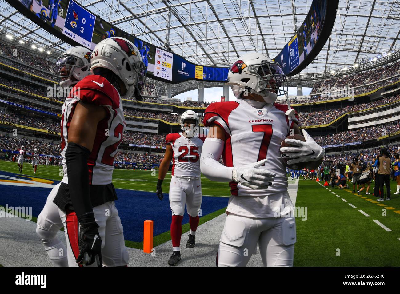 Arizona Cardinals cornerback Byron Murphy (7) celebrates after intercepting  the ball during an NFL football game against the Los Angeles Rams, Sunday  Stock Photo - Alamy