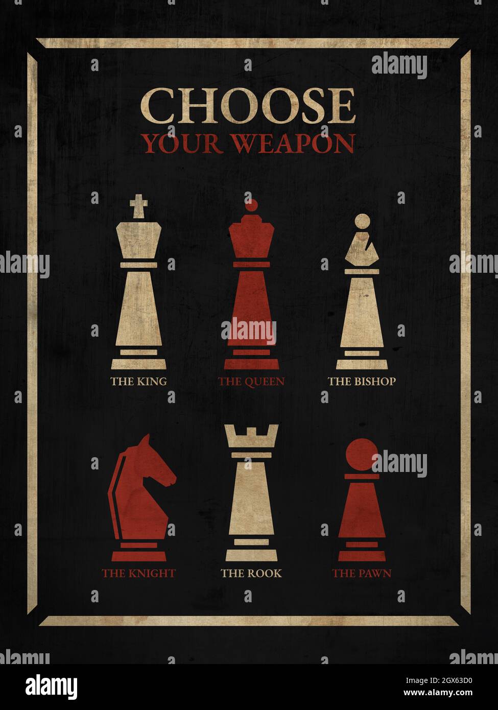 Chess Tournament Poster Design. Red and White outline pieces on black  background with piece name in typography. Old Vintage Style. Illustration  Artwor Stock Photo - Alamy