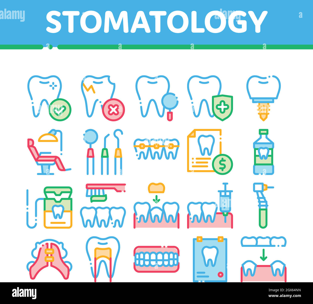 Stomatology Collection Vector Thin Line Icons Set Stock Vector