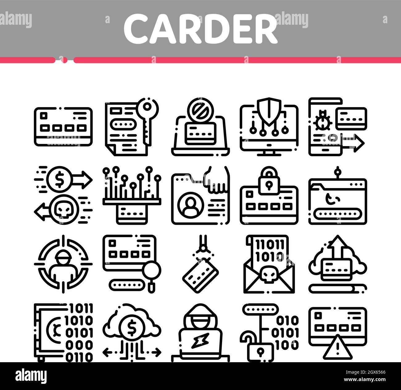 Carder Hacker Collection Elements Icons Set Vector Stock Vector