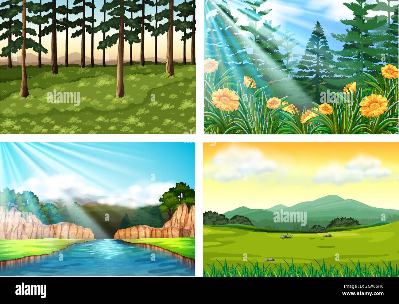 Four background scenes of forest and river Stock Vector Image & Art - Alamy
