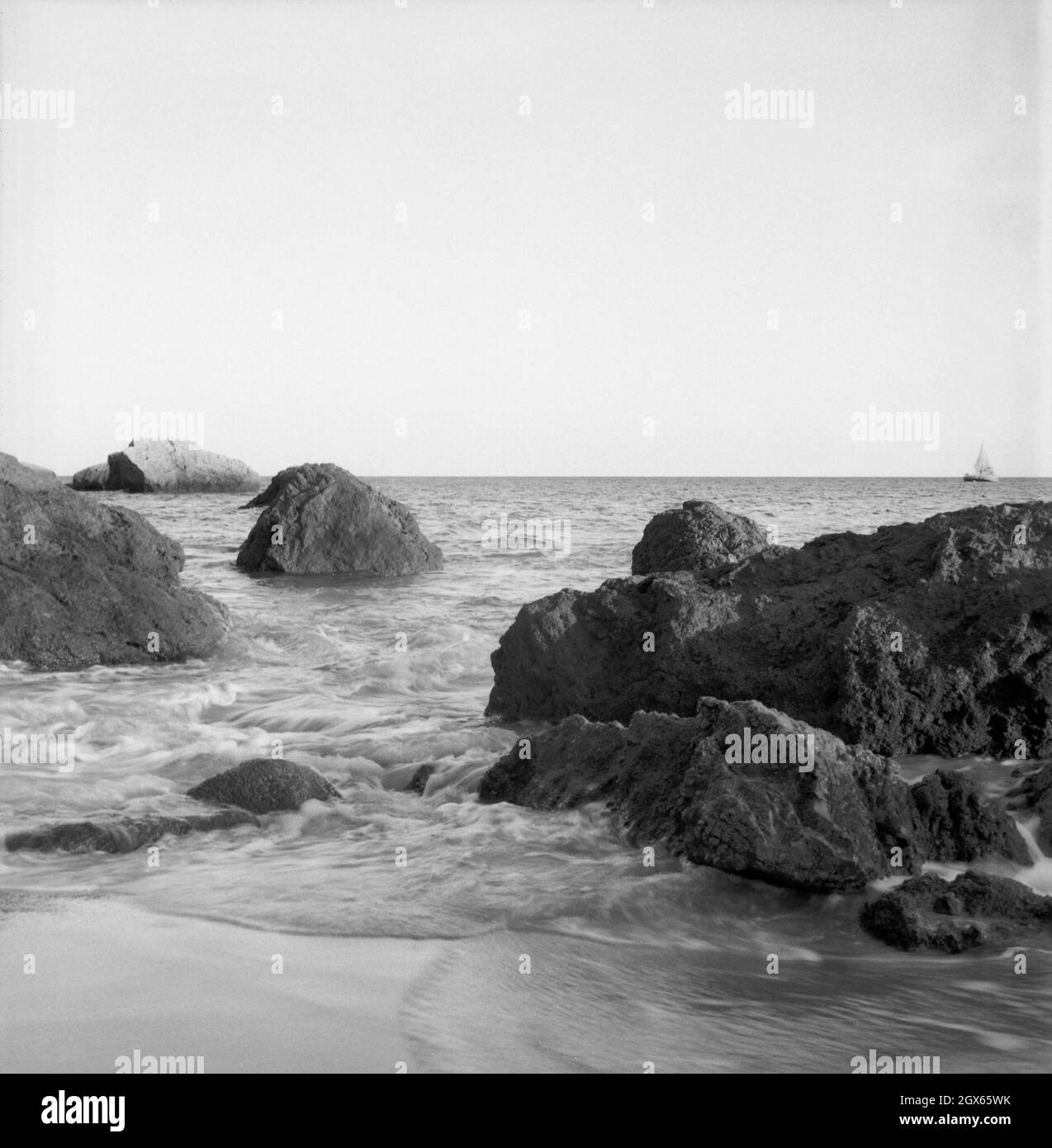 Strip of golden sand between Arrabida and a magnificent sea Stock Photo