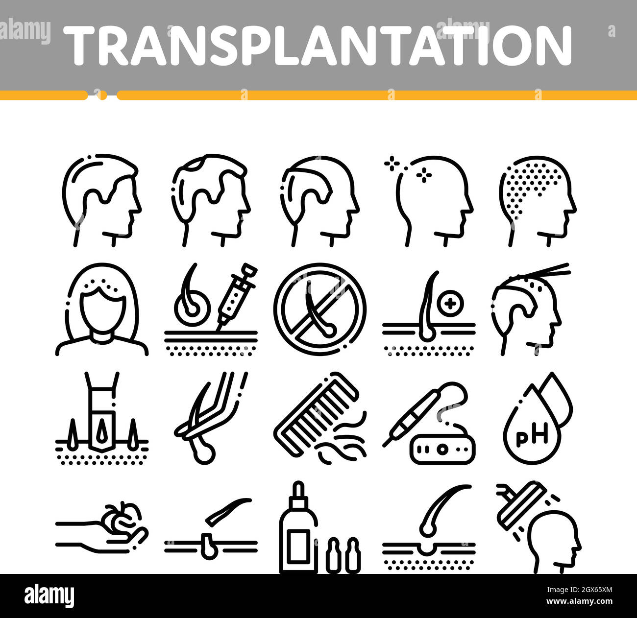 Hair Transplantation Collection Icons Set Vector Stock Vector