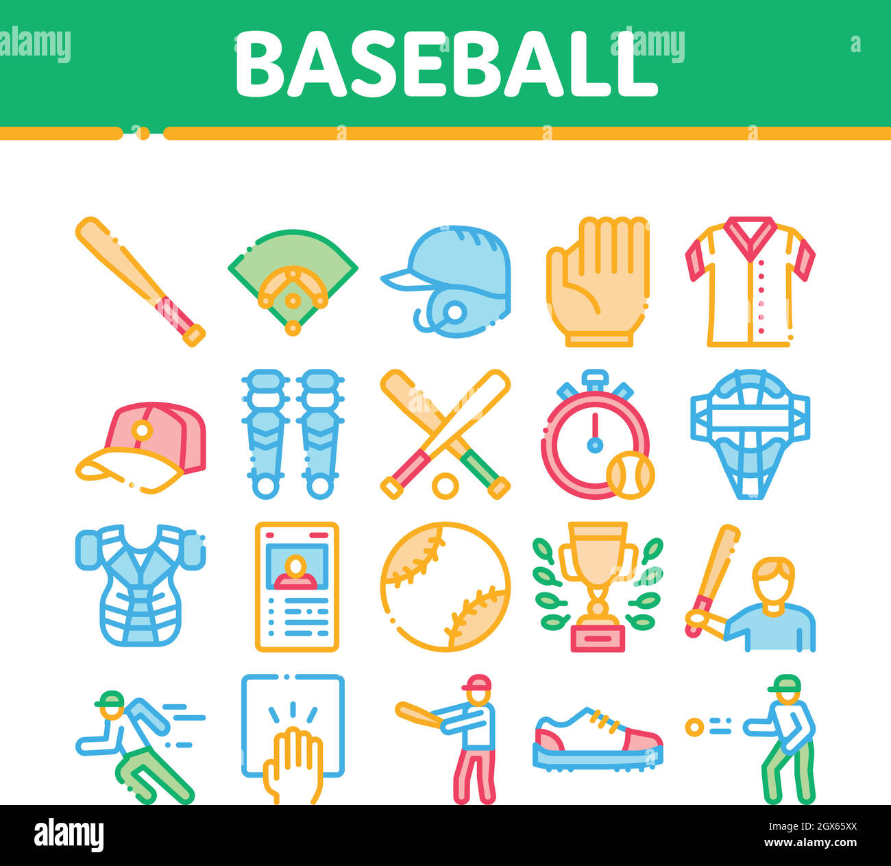 Baseball Game Tools Collection Icons Set Vector Stock Vector
