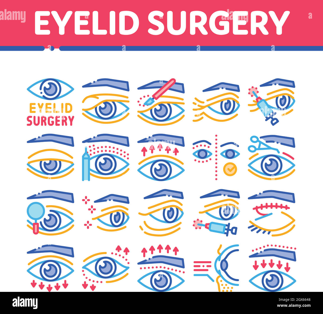 Eyelid Surgery Healthy Collection Icons Set Vector Stock Vector Image ...