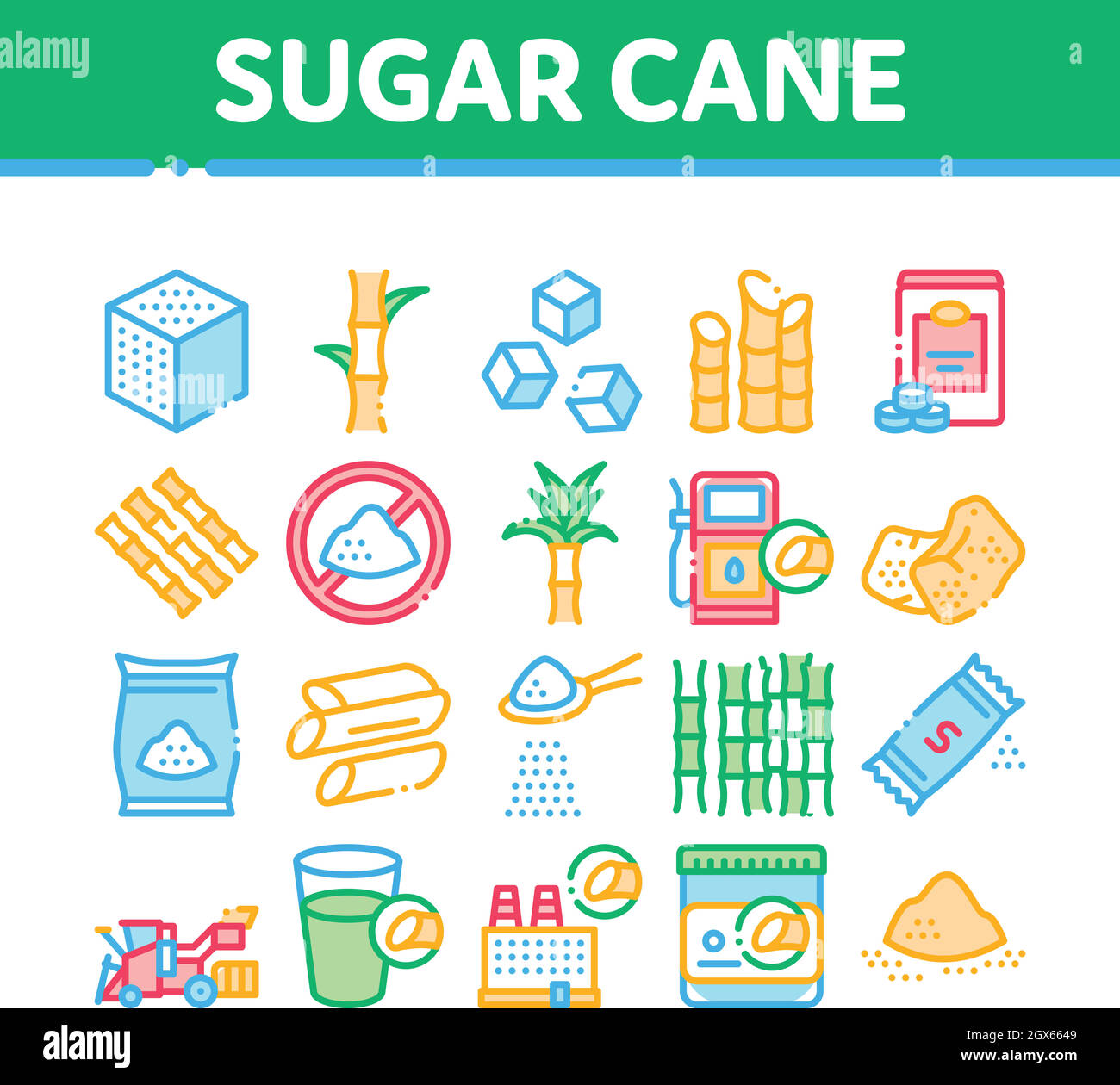 Sugar Cane Agriculture Collection Icons Set Vector Stock Vector