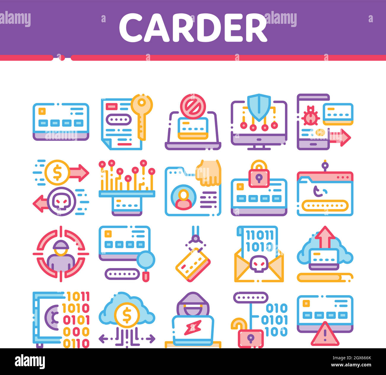 Carder Hacker Collection Elements Icons Set Vector Stock Vector