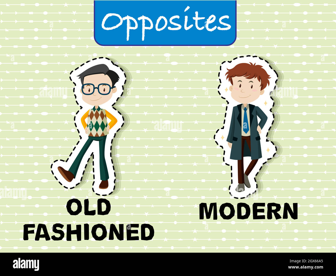 Opposite words for old fashioned and modern Stock Vector