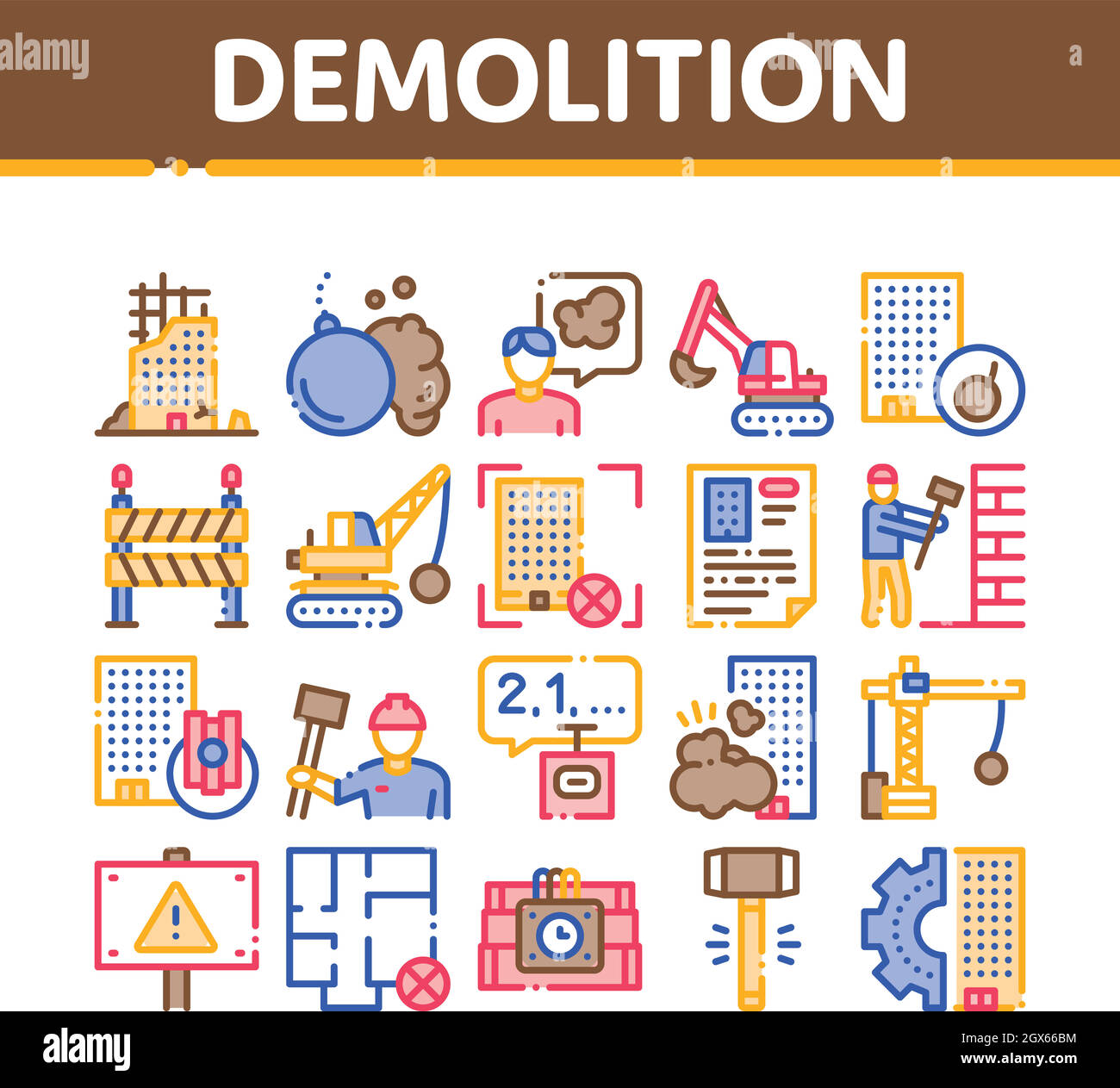 Demolition Building Collection Icons Set Vector Stock Vector