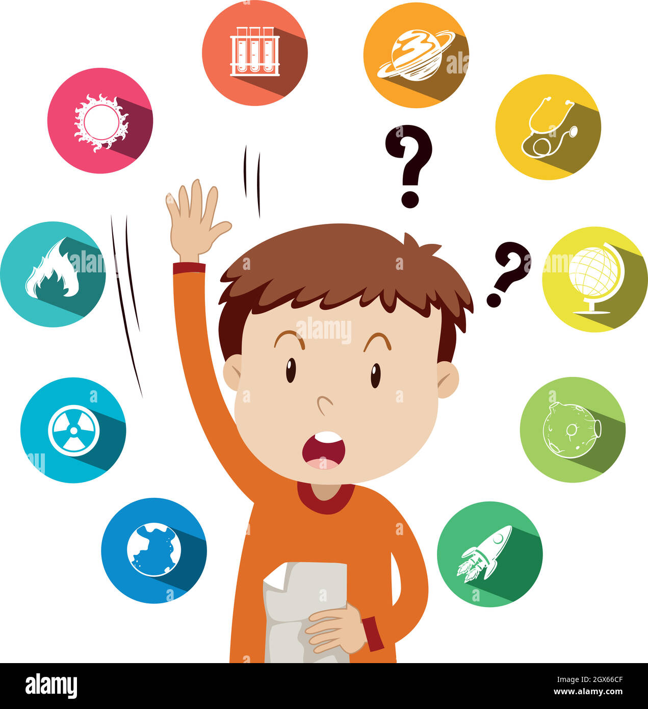 Boy asking questions about school work Stock Vector