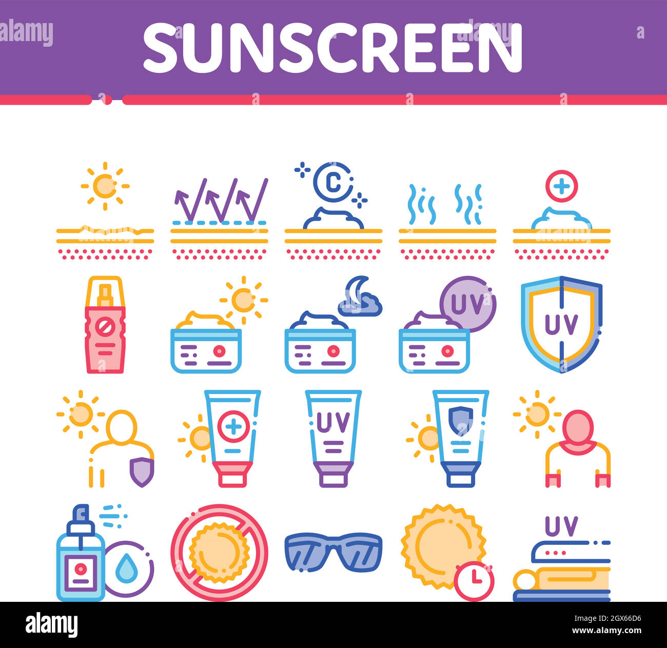 Sunscreen Collection Elements Icons Set Vector Stock Vector Image & Art ...