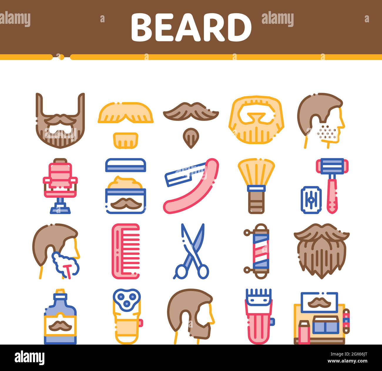 Beard And Mustache Collection Icons Set Vector Stock Vector