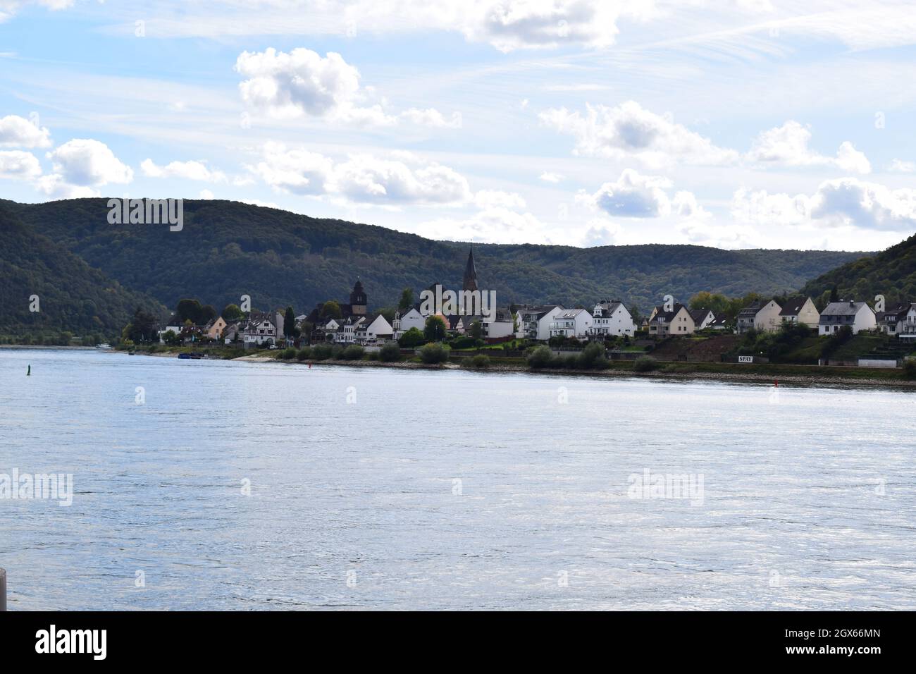 view across the Rhine from Braubach to Spay Stock Photo