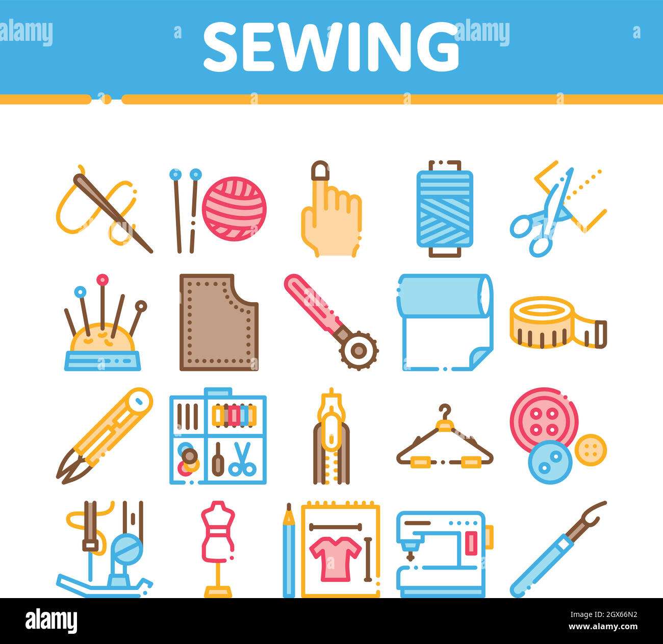 Sewing And Needlework Collection Icons Set Vector Stock Vector Image ...