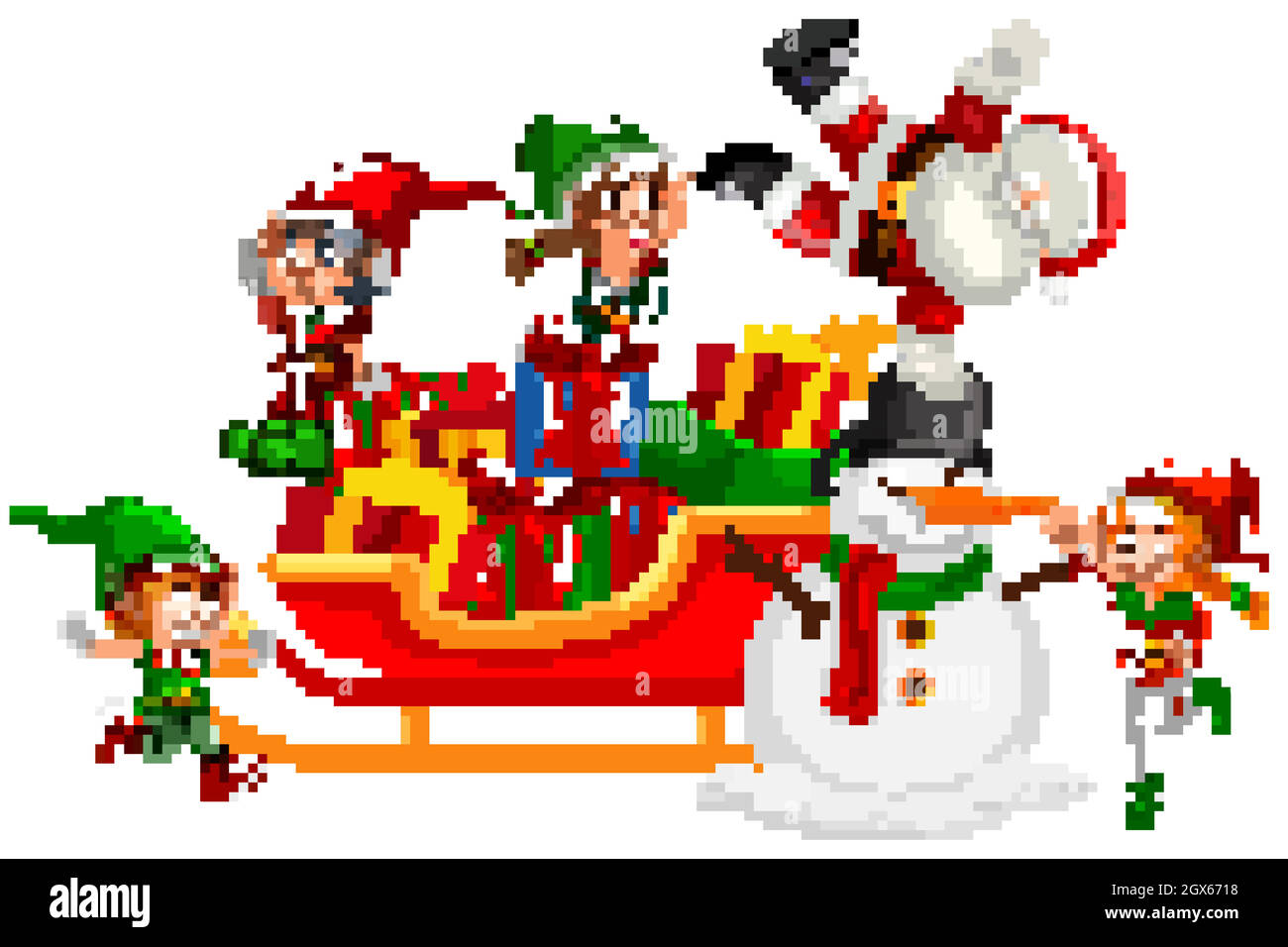 Santa and christmas elves on sleigh Stock Vector Image & Art - Alamy