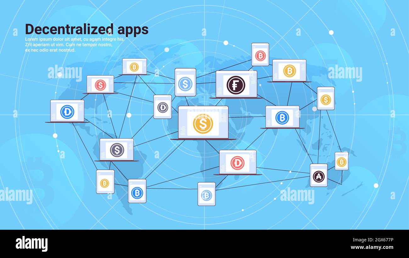 decentralized apps on laptop screens cryptocurrency and blockchain  technology concept horizontal Stock Vector Image & Art - Alamy