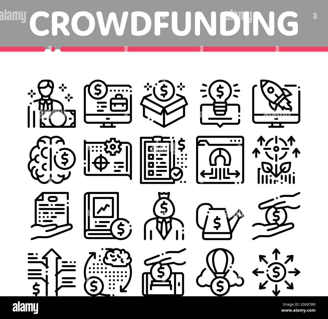 Crowdfunding Business Collection Icons Set Vector Stock Vector Image ...