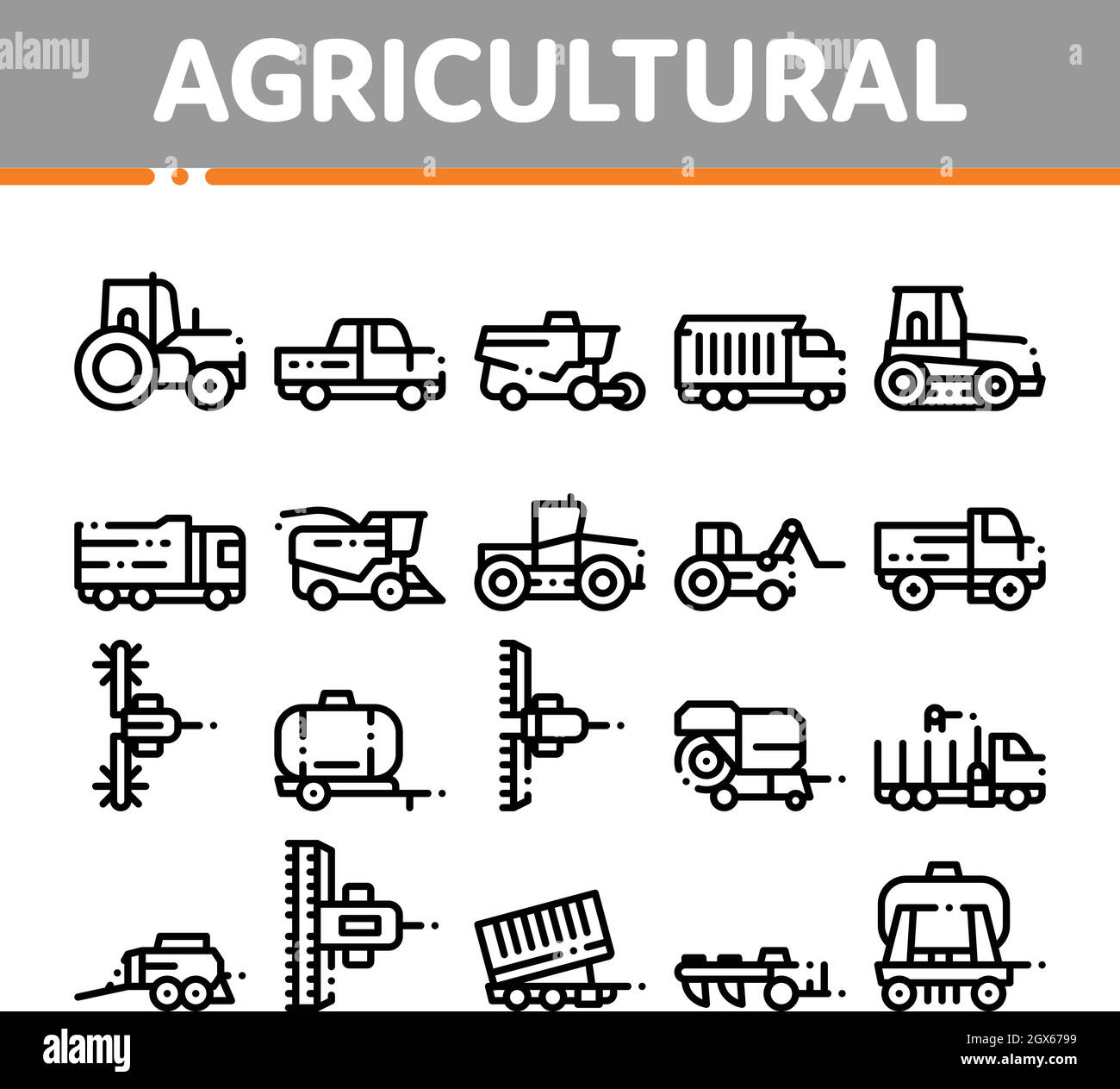 Agricultural Vehicles Vector Thin Line Icons Set Stock Vector