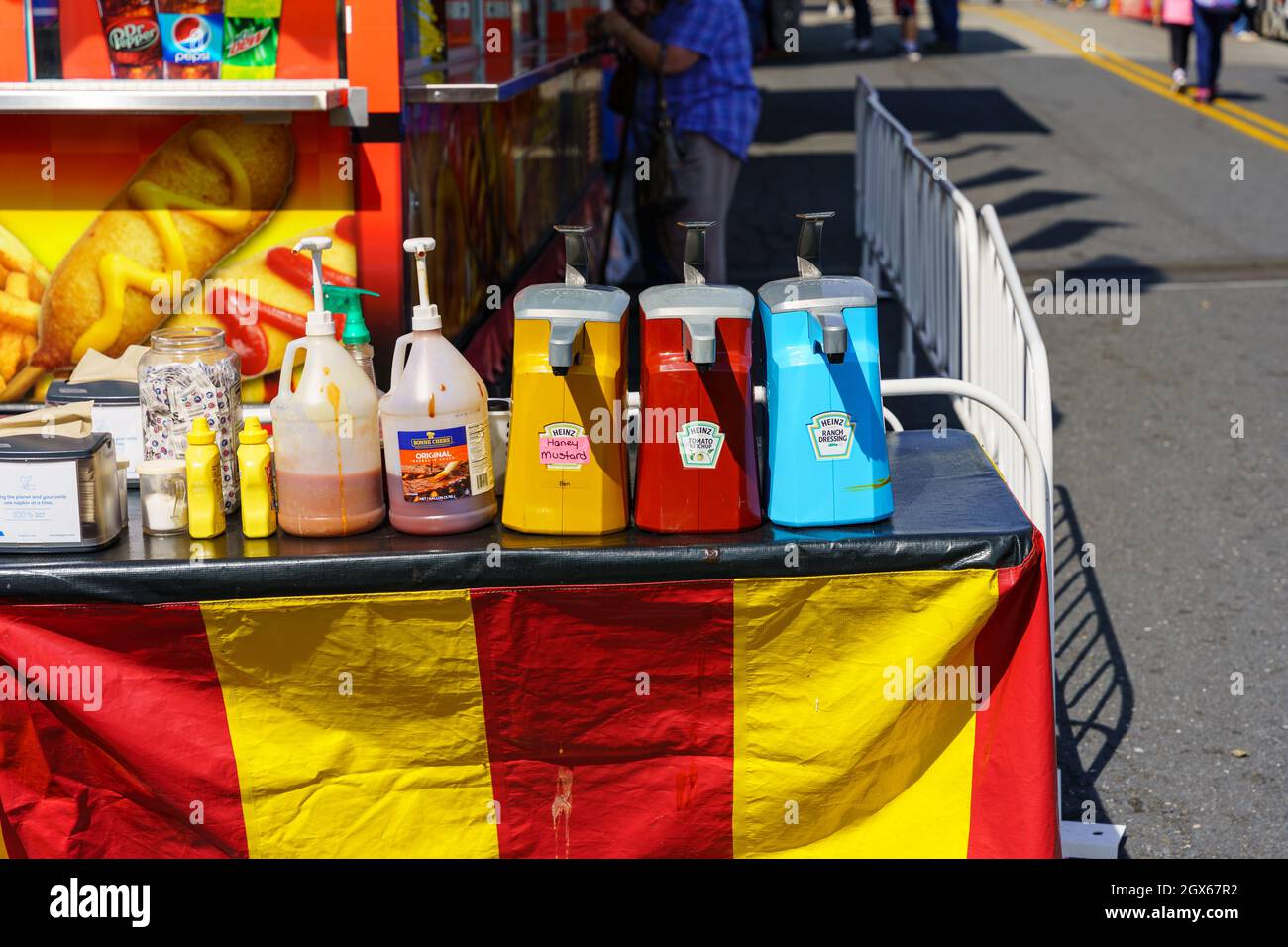 New Holland, PA, USA October 2, 2021 Condiments available for food