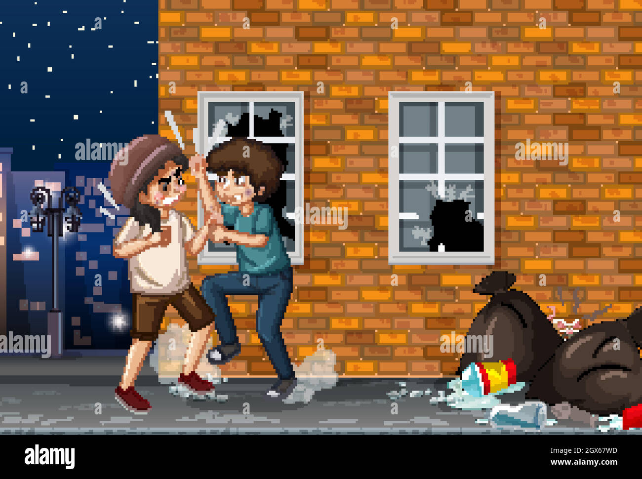 Domestic violence scene with people fighting on the street Stock Vector