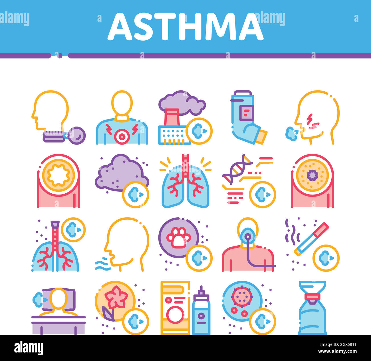 Asthma Sick Allergen Collection Icons Set Vector Stock Vector