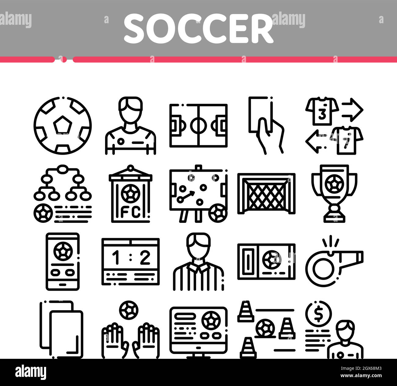 Soccer Football Game Collection Icons Set Vector Stock Vector Image ...