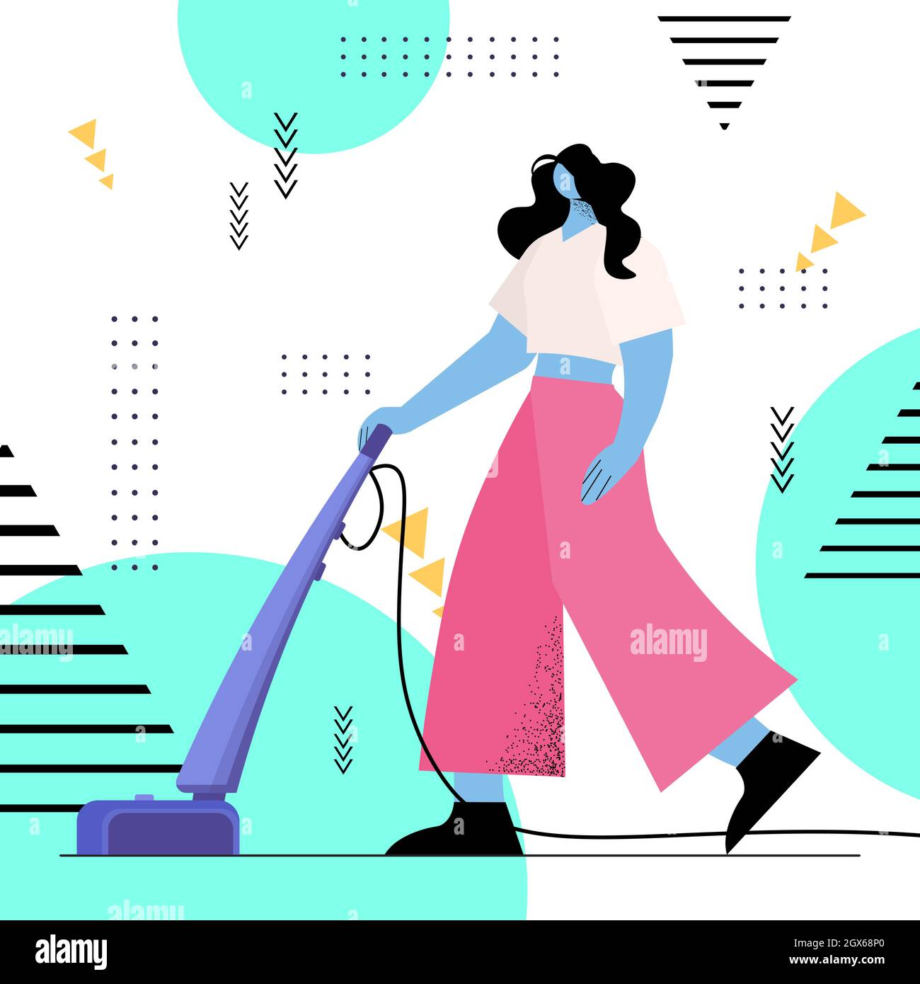 housewife using vacuum cleaner girl vacuuming floor doing housework ...