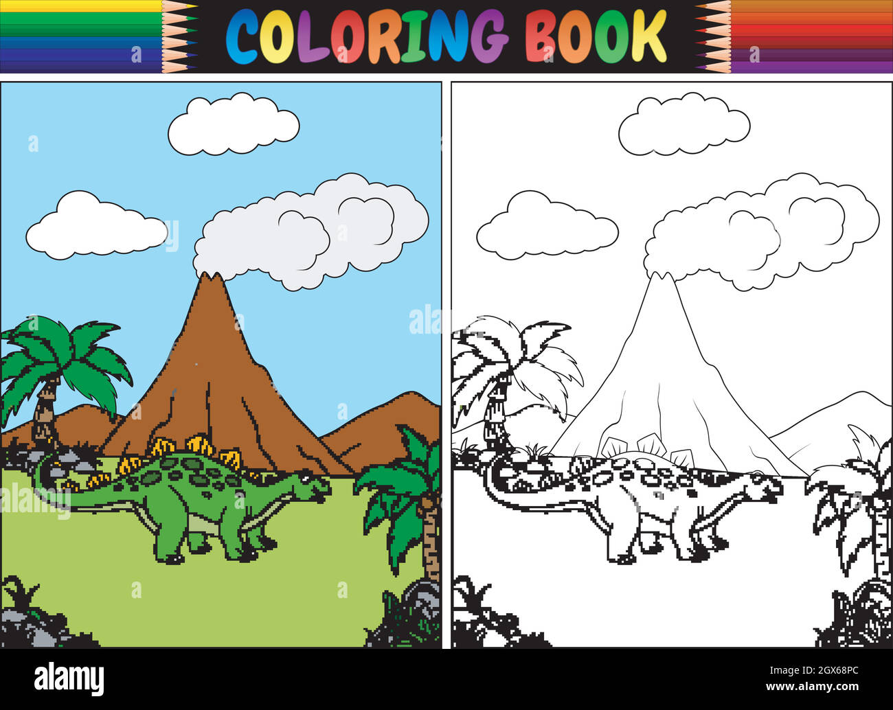Coloring book with cartoon stegosaurus Stock Vector Image & Art Alamy