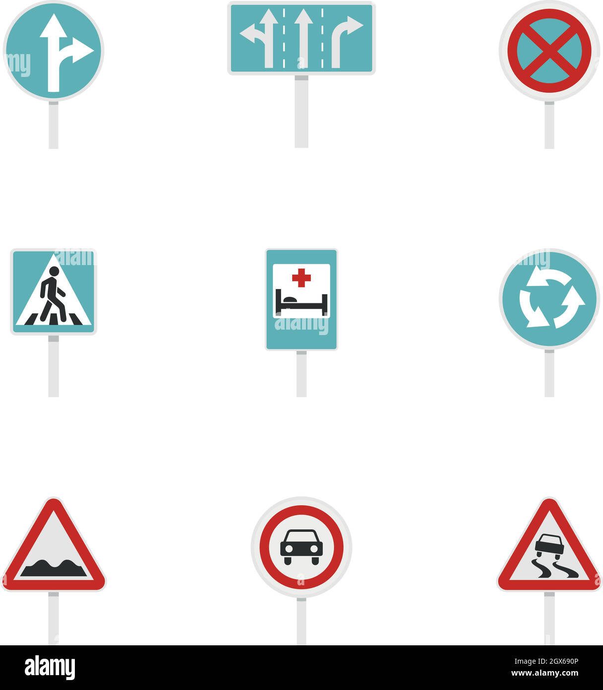 Traffic sign icons set, flat style Stock Vector
