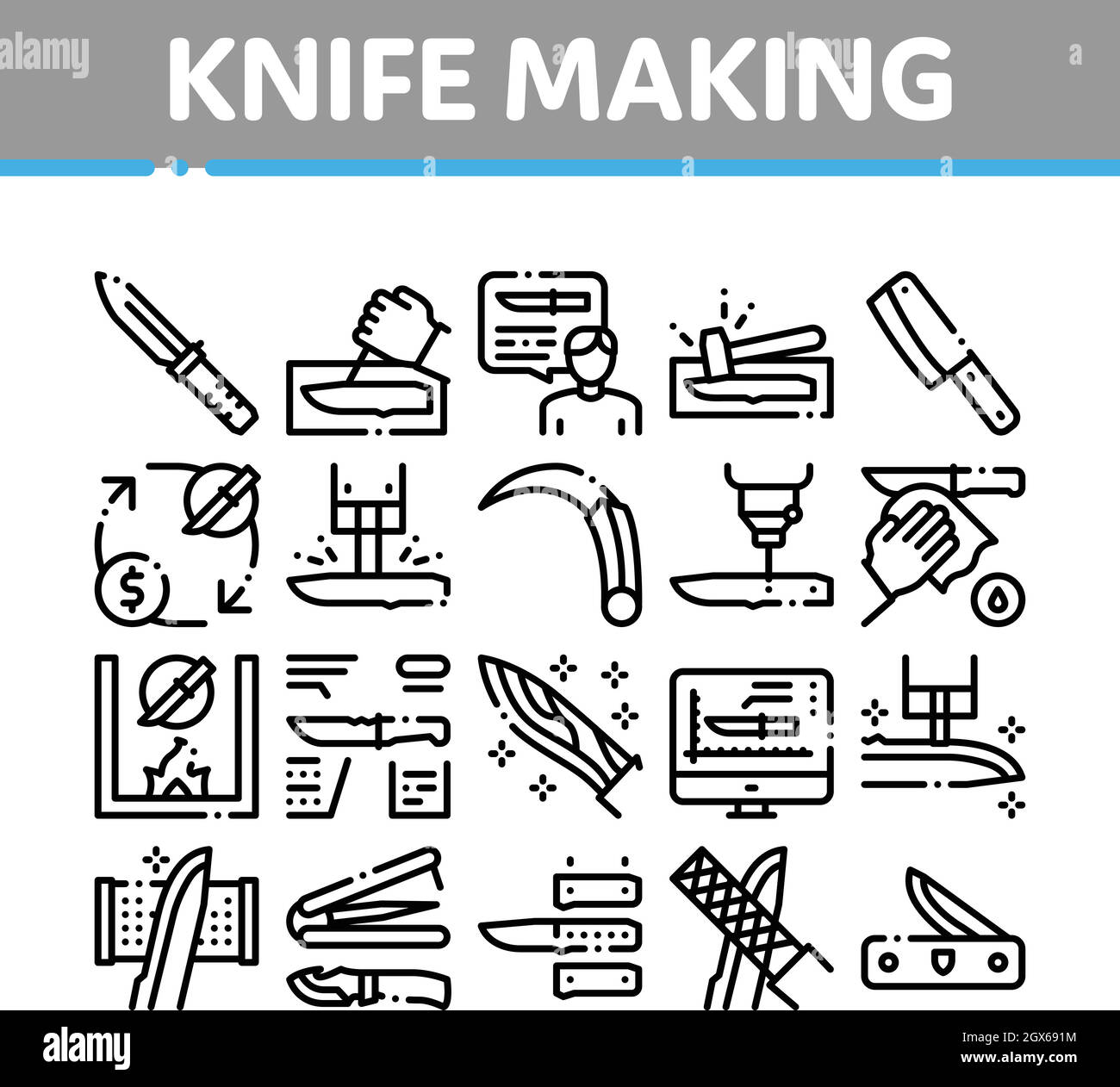 Knife Making Utensil Collection Icons Set Vector Stock Vector