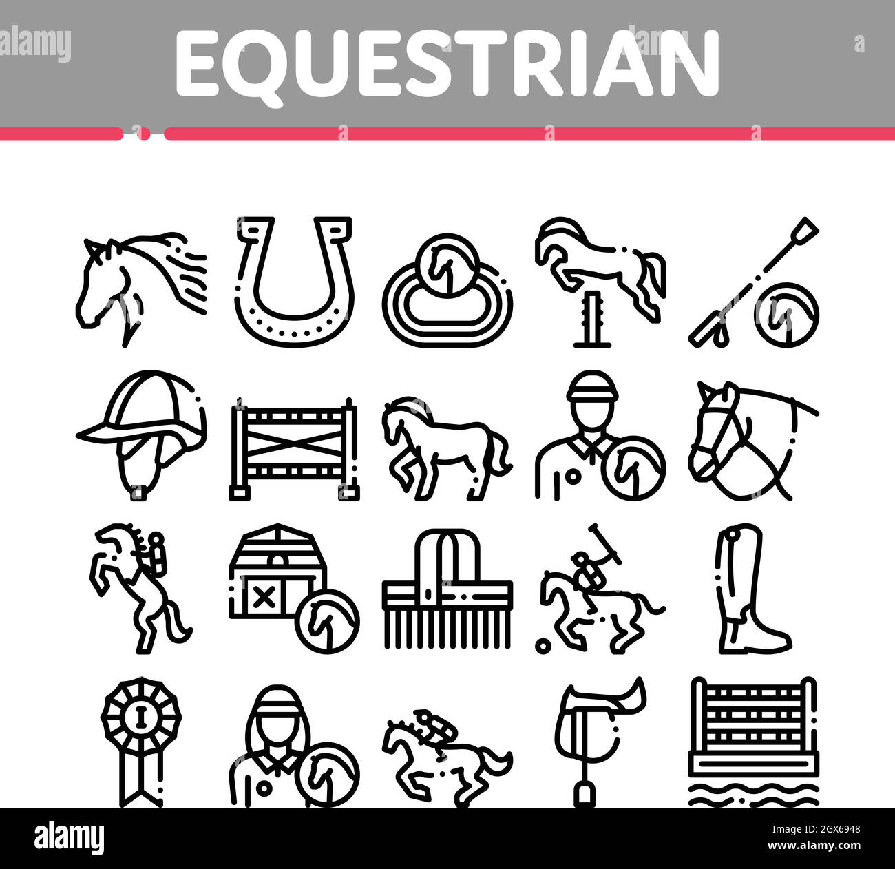 Equestrian Animal Collection Icons Set Vector Stock Vector