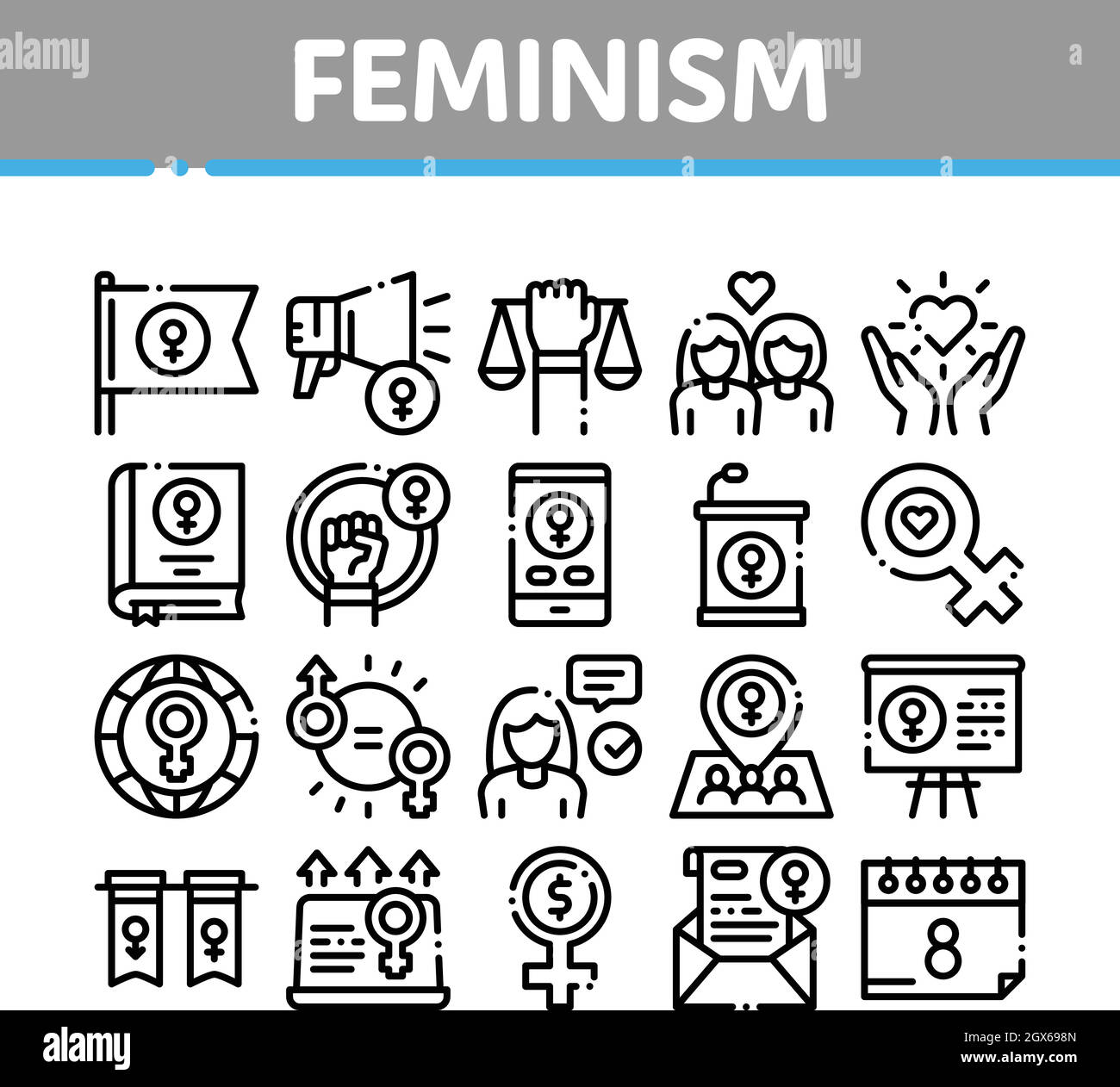 Feminism Woman Power Collection Icons Set Vector Stock Vector