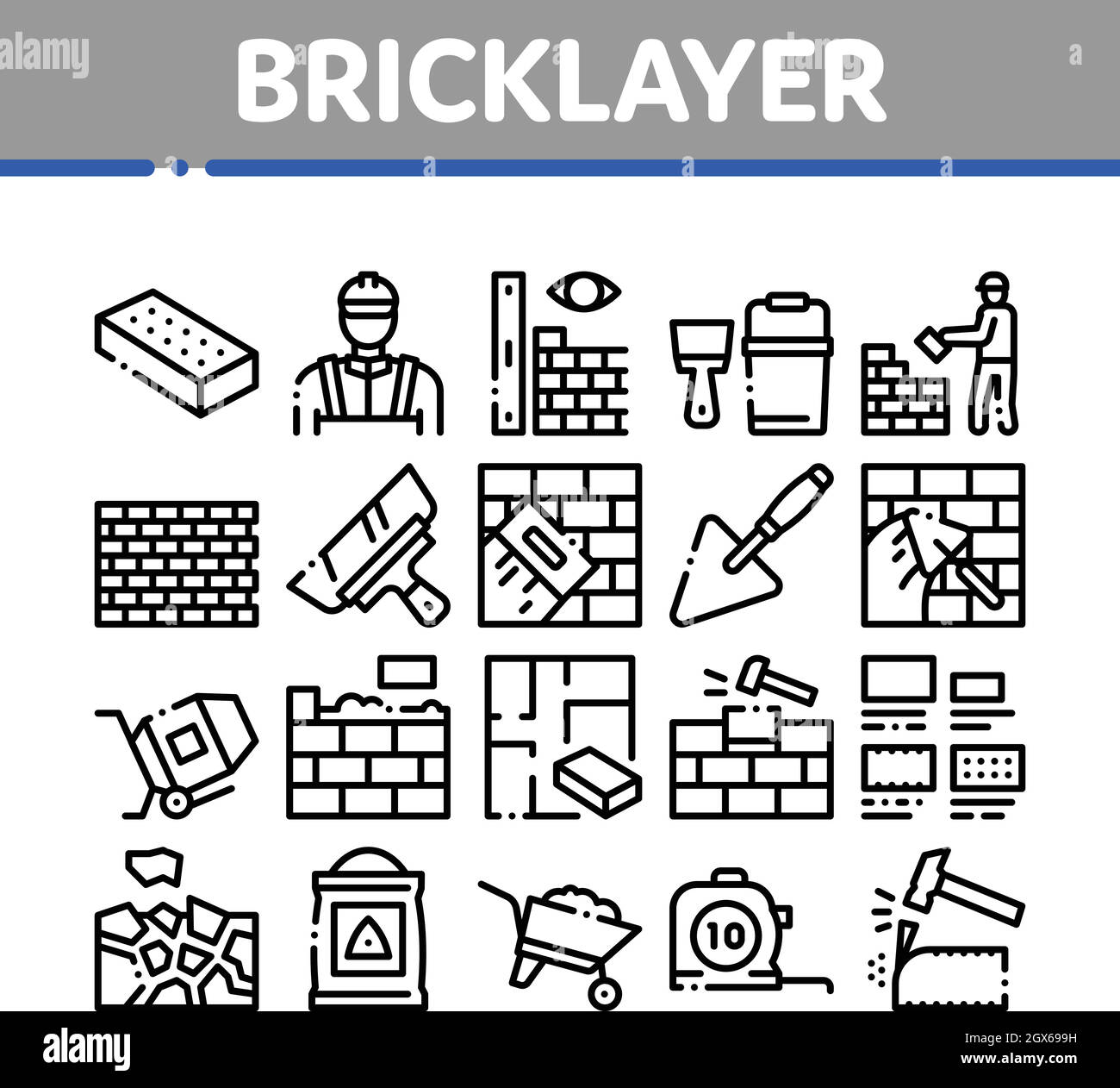 Bricklayer Industry Collection Icons Set Vector Stock Vector