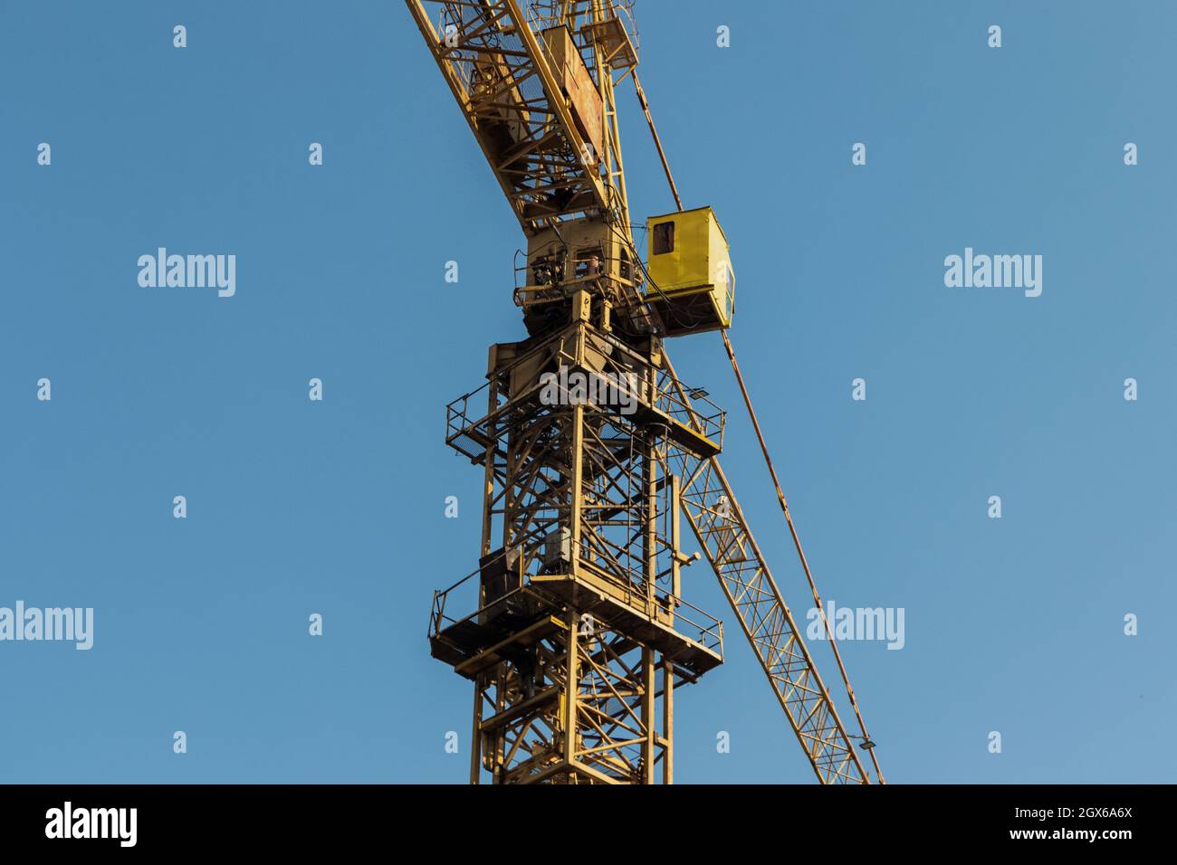 Part of the crane against the sky. The photo was taken in Chelyabinsk, Russia. Stock Photo