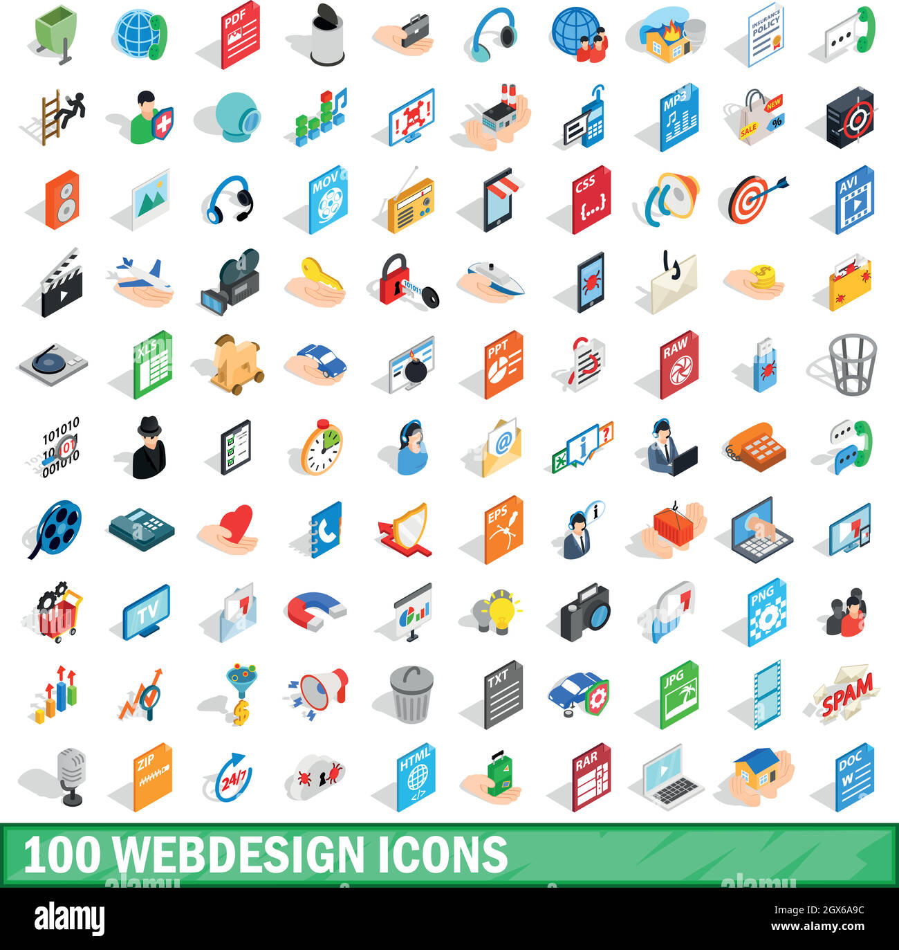 100 webdesign icons set, isometric 3d style Stock Vector