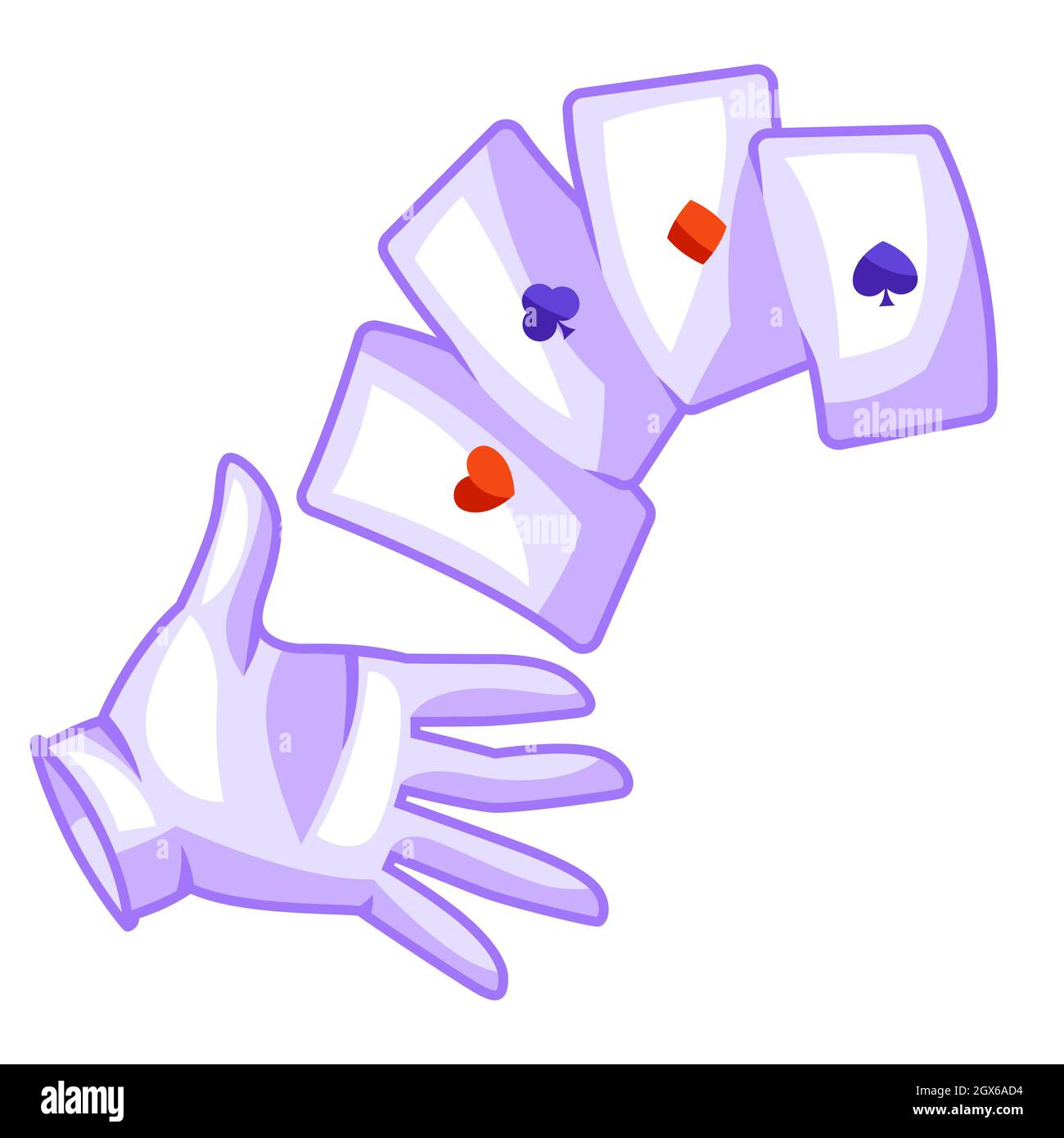 Magician hand in white glove with playing cards. Trick or magic illustration Stock Vector Image